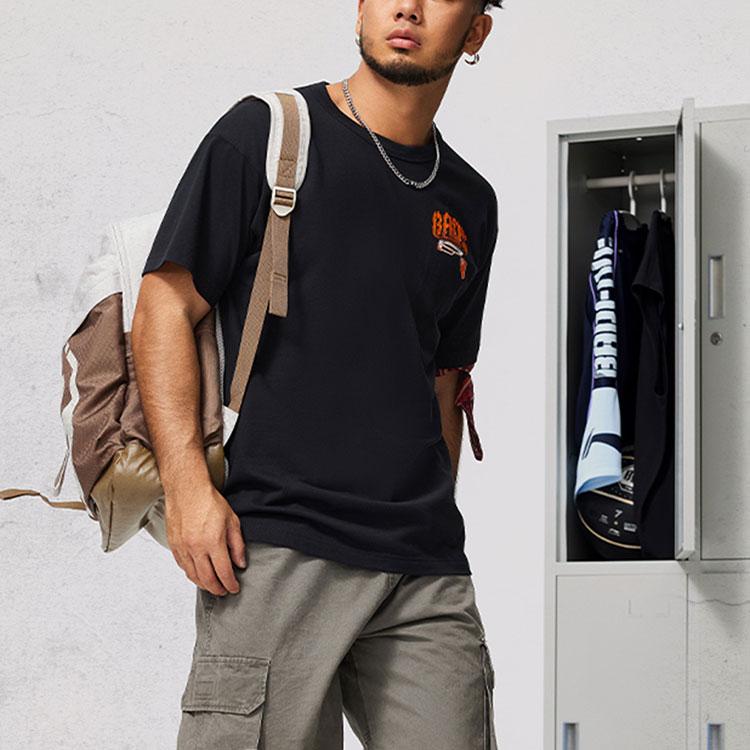 Li Ning X Badfive Basketball Series Logo Print Short Sleeve T-Shirt Men Tops Black AHSU157-2