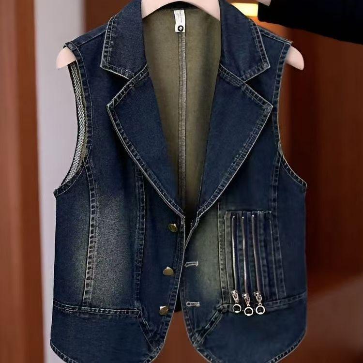 

2025 Spring Plus Size Women s Loose Denim Vest - Trendy Sleeveless Outerwear M