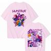 KPop Demon Hunters Cartoon Peripheral Printed Cotton T-shirt Comfortable Soft Women Casual Round Neck Short Sleeved T-shirt