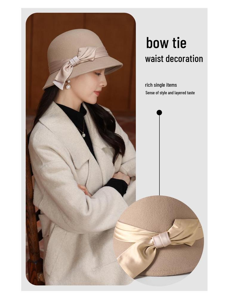 Women's Retro Black Wool Bucket Hat - Autumn/Winter Trendy Japanese Fashion.