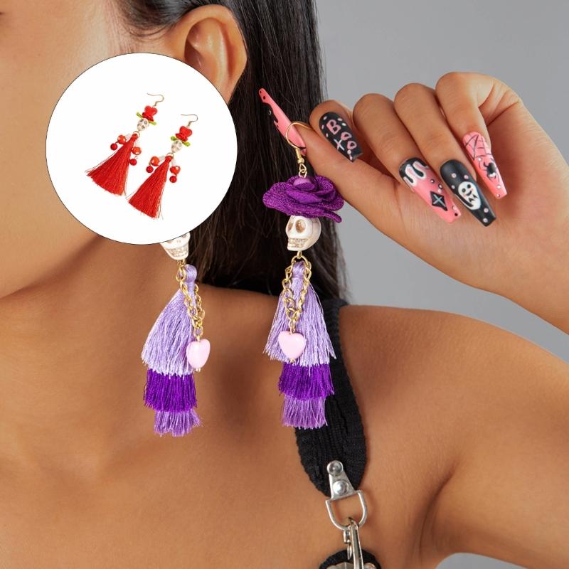 Unique Gothic Skeleton Earrings Bohemian Tassels Jewelry for Women Portable Ethnic Party Wear