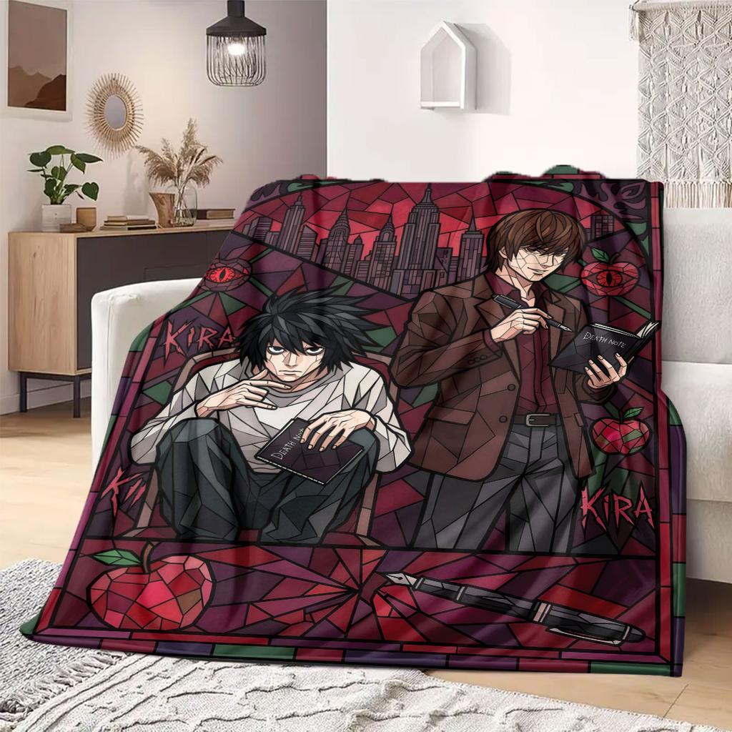 Death Note Graphic Cartoon Flannel Blanket, Quality Print for Bedroom, Comfortable Sofa Throw, Picnic and Travel Use_LIAN