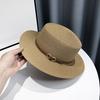 Panama Hat Women Men Faux Leather Buckle Straw Sun Hat French Style Flat-Top Style Wide Brim UV Protection Beach Hat