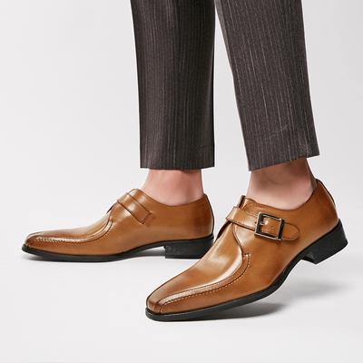 Men Pointed Toe British Men Leather Shoes Buckle Low Heel Single Shoes Large Size Men Shoes Slip On Shoes