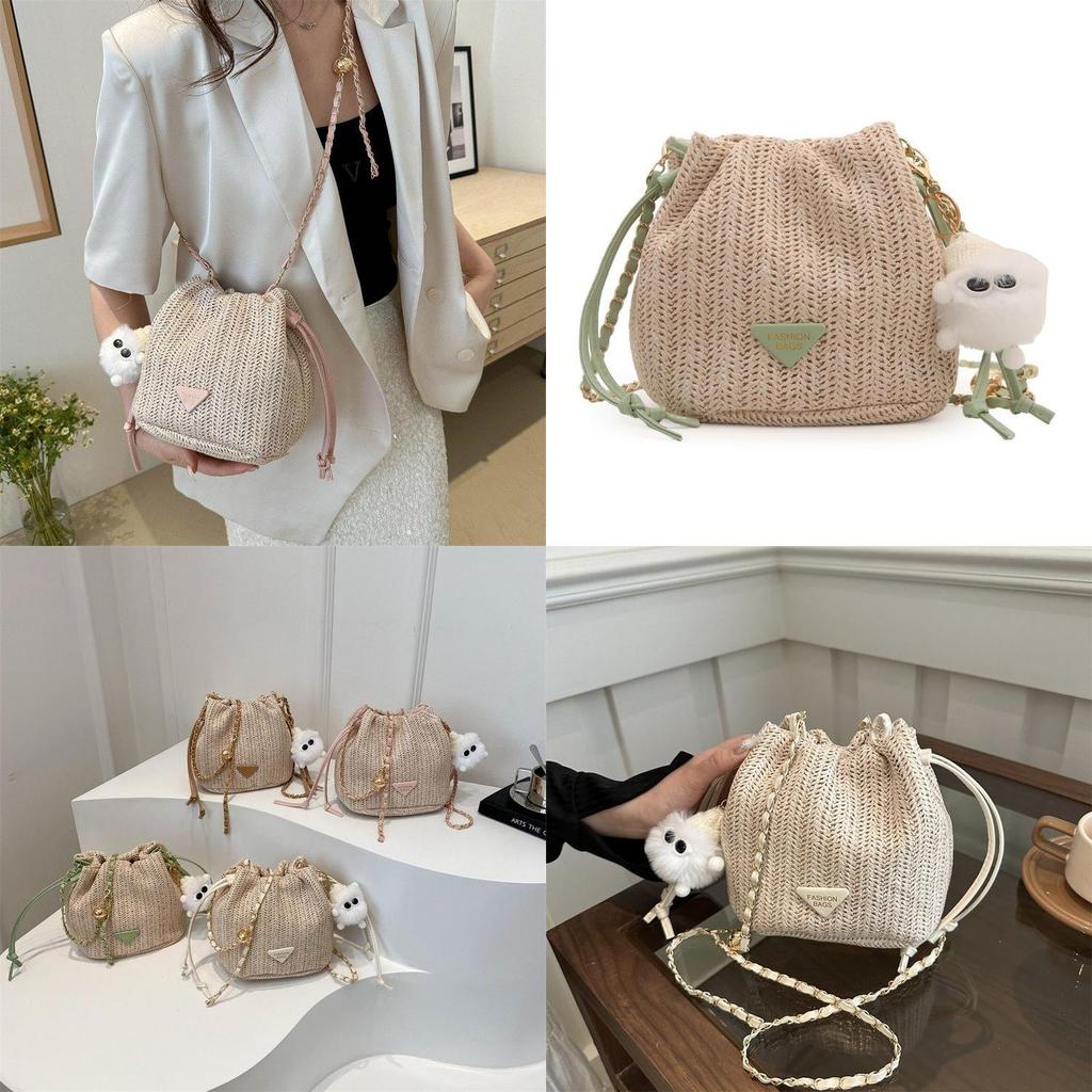 Mini Cute Womens Bucket Bag Trendy Woven Floral Design Phone Holder In Soft Polyester