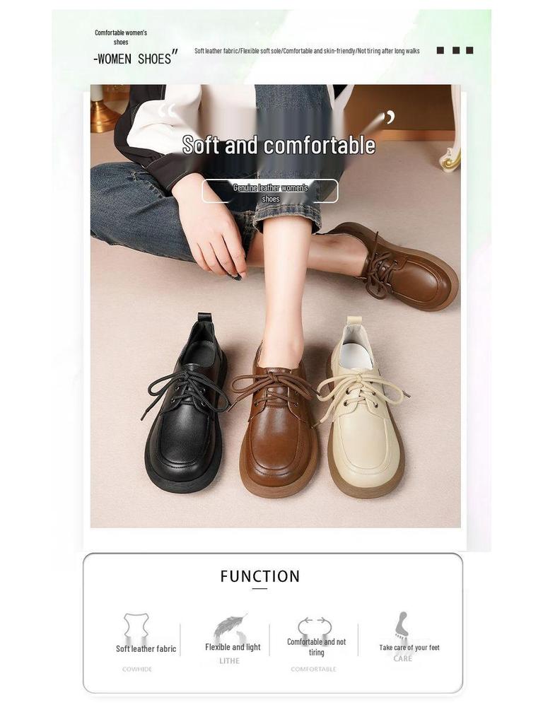 Women's British Style Leather Lace-up Loafers - Casual Soft Sole Autumn Flats
