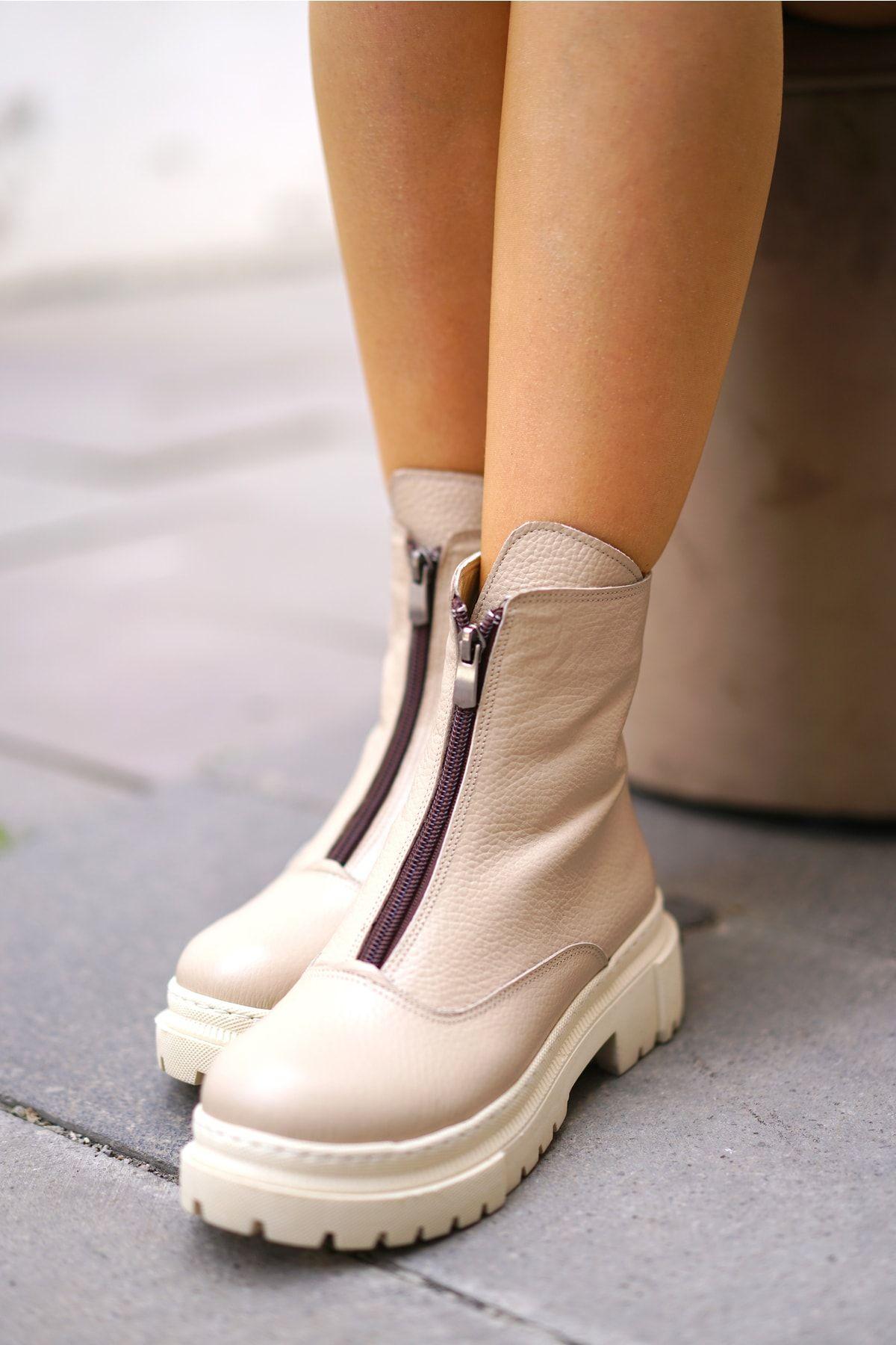 

Women Modern Stylish Fashion Genuine Leather Women Leather Front Zipper Boots 36