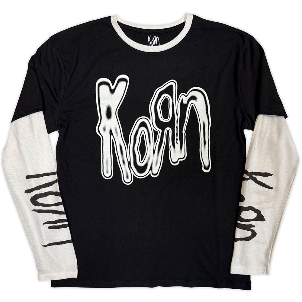 Korn Unisex Adult Logo Metallic Layered Long-Sleeved T-Shirt