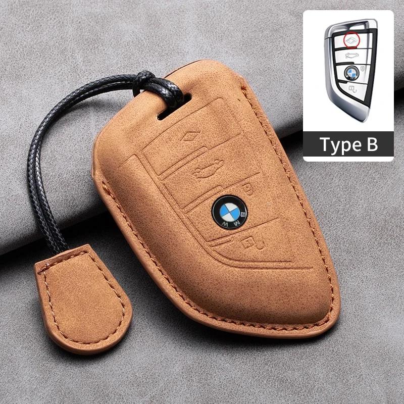 

2025 Suede Leather Car Key Case Cover Shell Fob For BMW X1 X3 X5 X6 X7 1 3 5 6 7 Series G20 G30 G11 F15 F16 G01 G02 F48 Acce