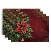 4pcs Retro Christmas Placemats - Vintage Holiday Table Decor with Holly Berry Wreath & Golden Bells Design, Durable