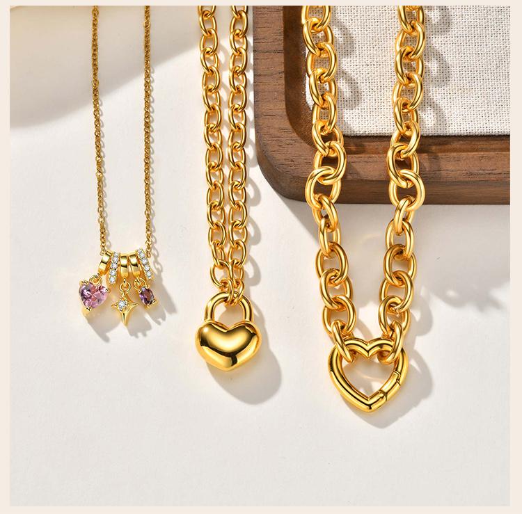 Charms Heart Pendant Necklace for Women, Golden Stainless Steel OT Toggle Necklace, Layered Necklace Stylish Valentine's Gift