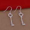 European and American Fashion 925 Sterling Silver Heart Key Necklace and Earrings Set.
