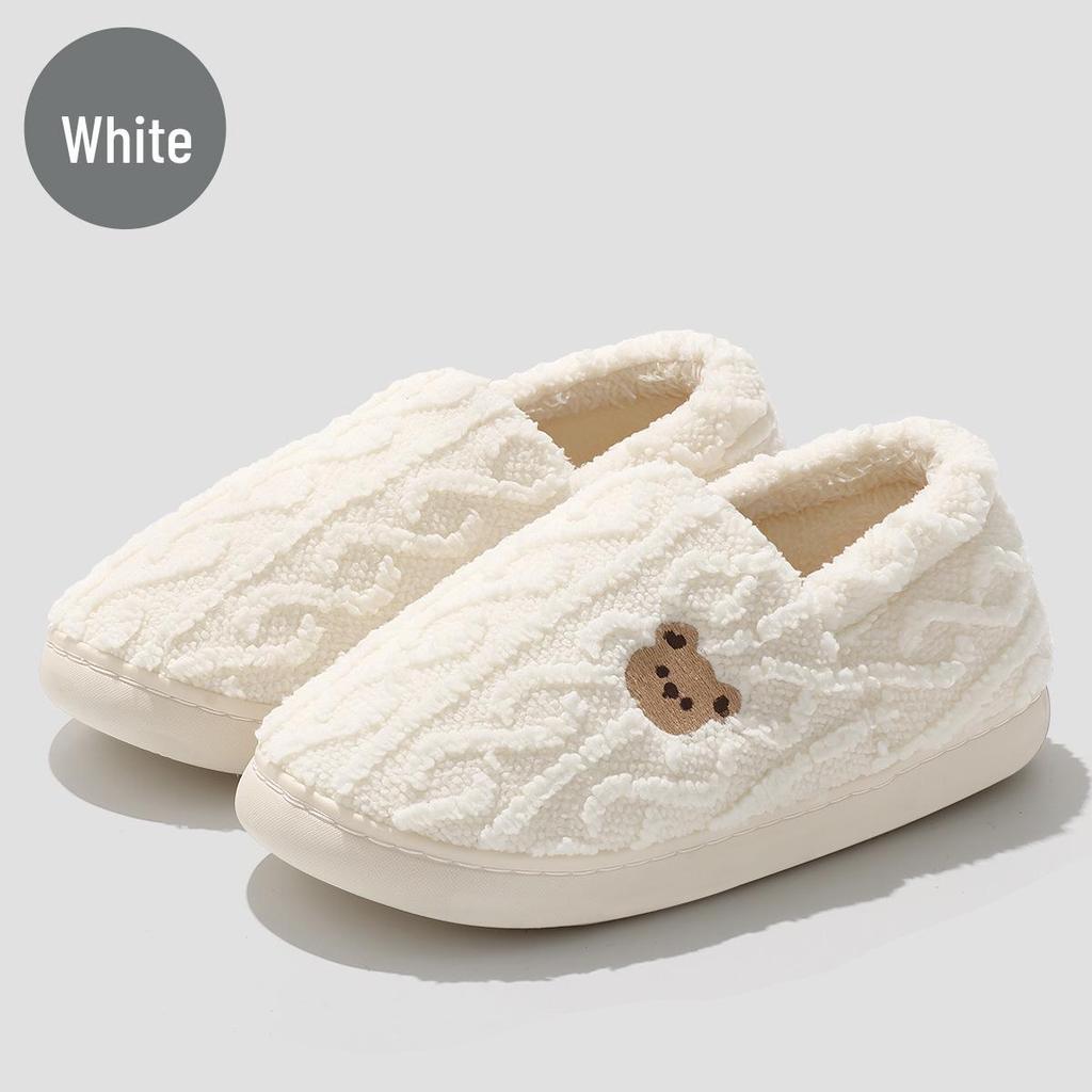 Women's & Men's Cute Little Bear Plush Cotton Slippers for Autumn & Winter - Heel-Covered, Warm Indoor Footwear