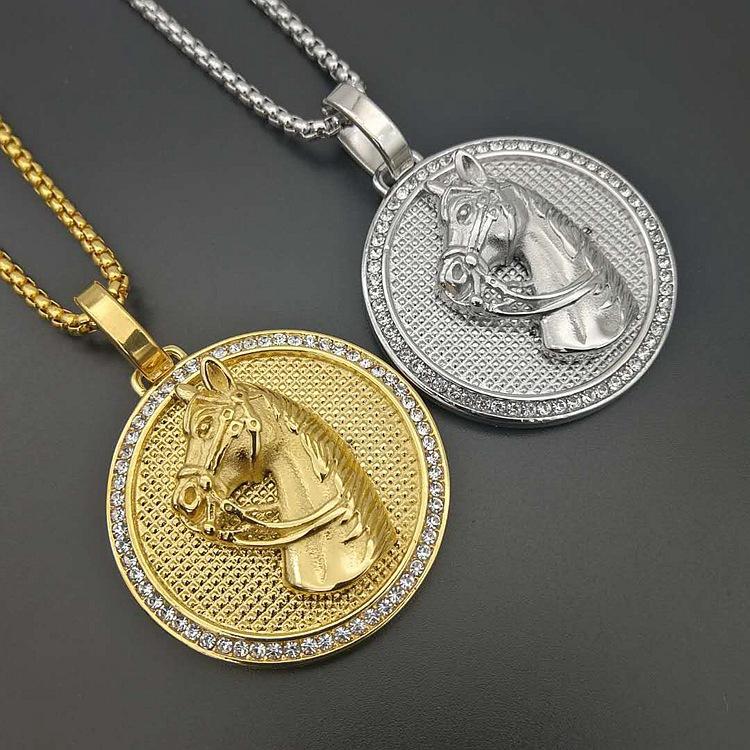 

Jewelry Gold Plated with Zircon Disc Horsehead Necklace Pendant 3MM+60CM