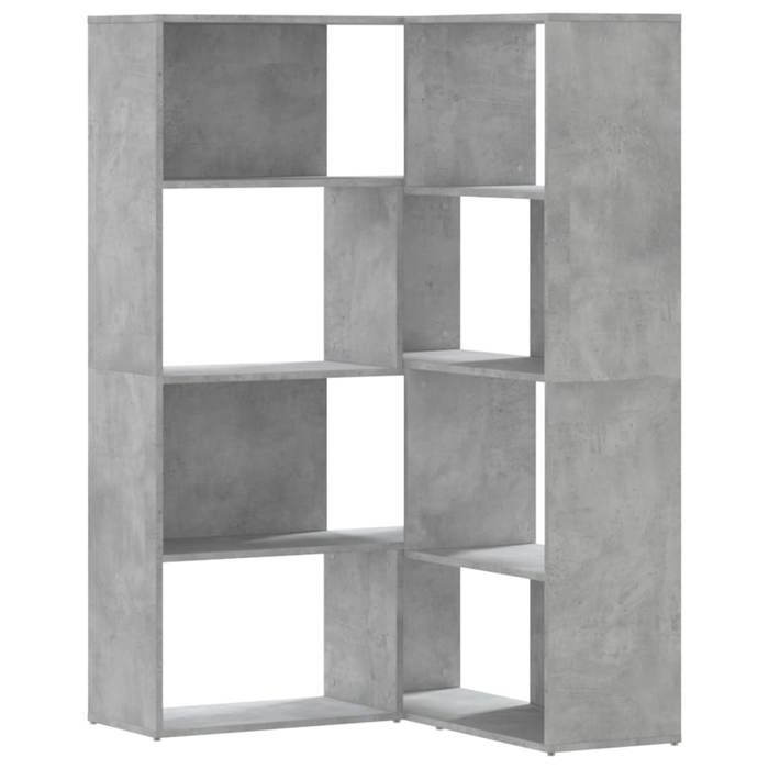VidaXL Bibliothèque d'angle à 4 niveaux gris béton bois d'ingénierie, étagère à livres d'angle, vitrine d'angle, armoire 3307813