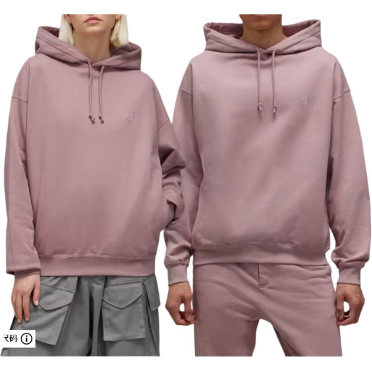 Y-3 Solid Color Hooded Drawstring Drop Shoulder Long Sleeve Sweatshirt Unisex Sweatshirt Pink JD9819