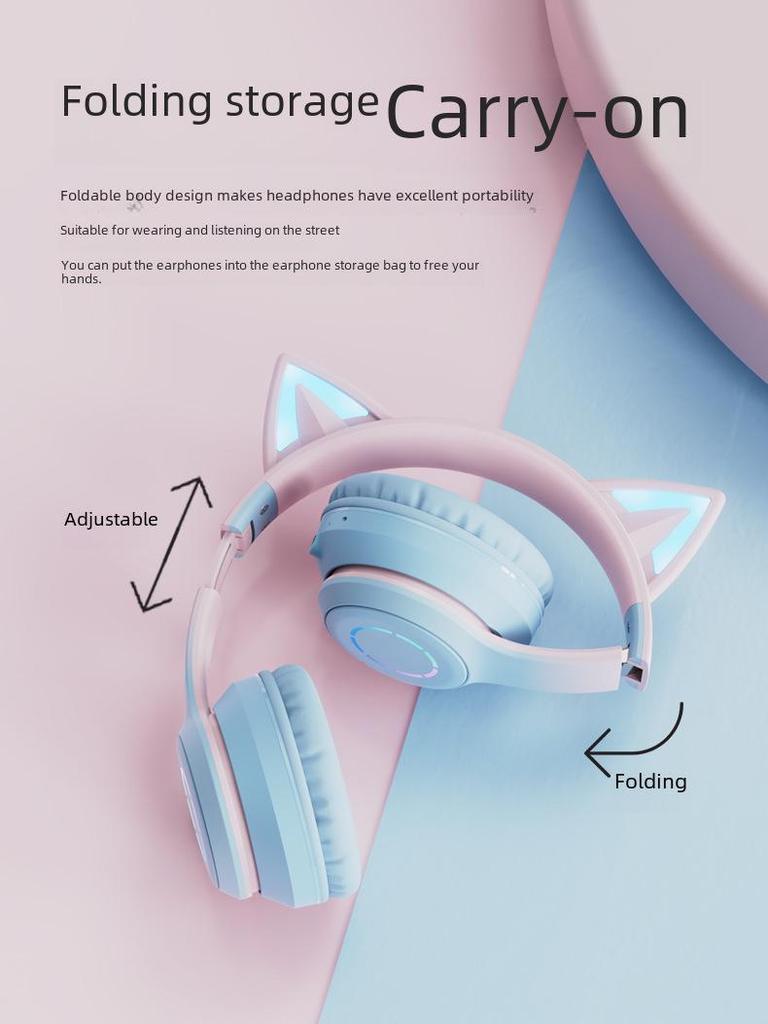 Cat Ear Bluetooth Gaming Headphones with Extended Battery Life and No Delay