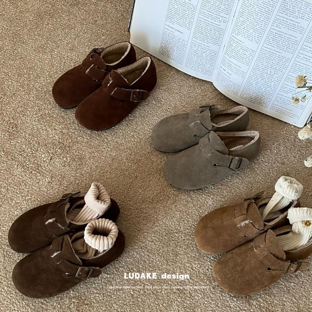 One Pedal Lazy Fluffy Shoes To Keep Warm, the Inner Height Increases by 3.5 Cm, Genuine Leather Boken Velvet Version Women's Shoes