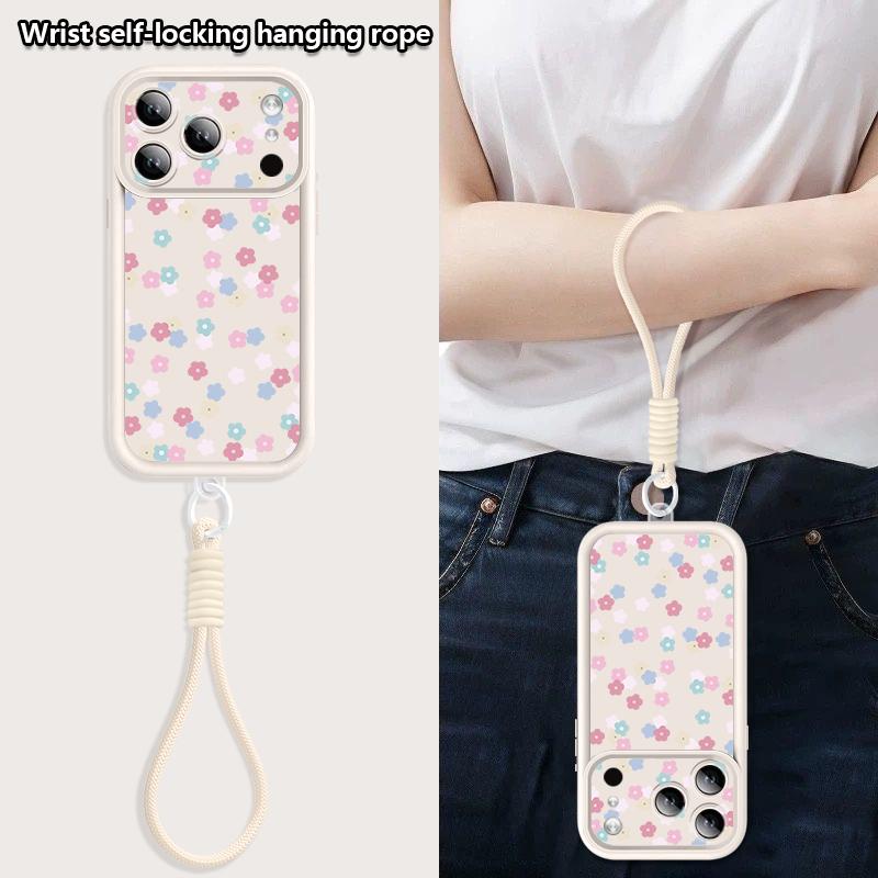 Shockproof Lanyard Case For iPhone 17 Pro Max 17e iPhone 16 15 14 13 Pro Max Vintage White Flower Soft Silicone Bumper Cover