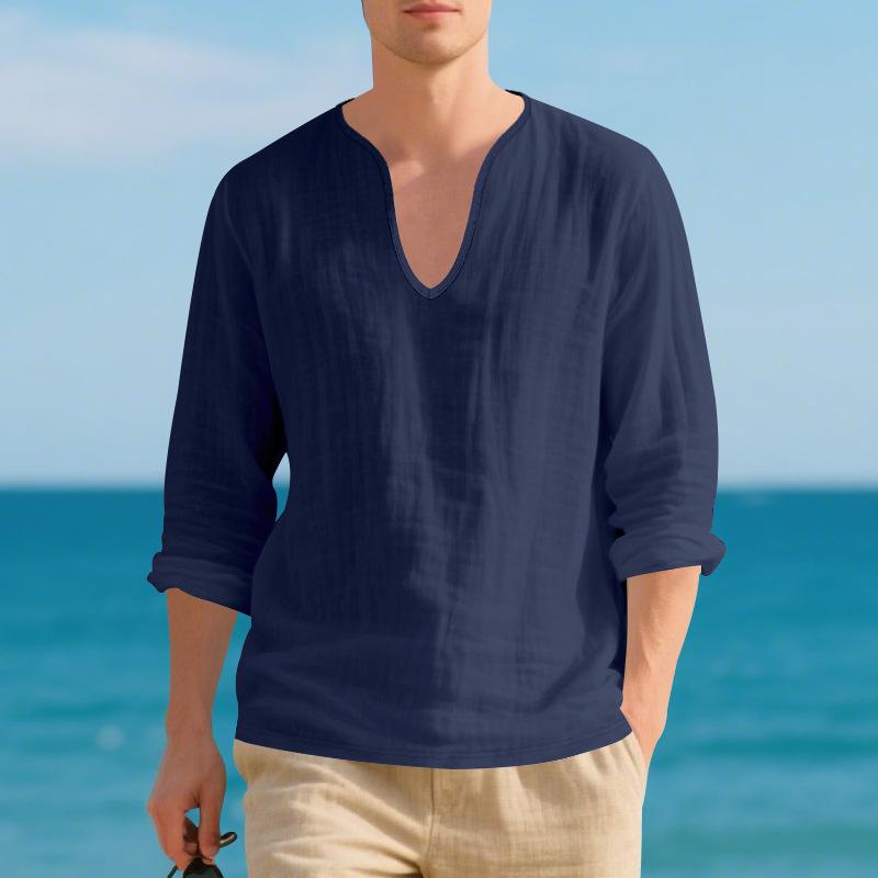 Men S Loose Breathable Linen Casual Long Sleeve T Shirt Plus Size Autumn