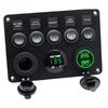Boat Switch Panel Car Switch Panel Waterproof Digital Voltmeter Dual USB Port 12V Outlet Combination Marine LED Rocker 5 Gang