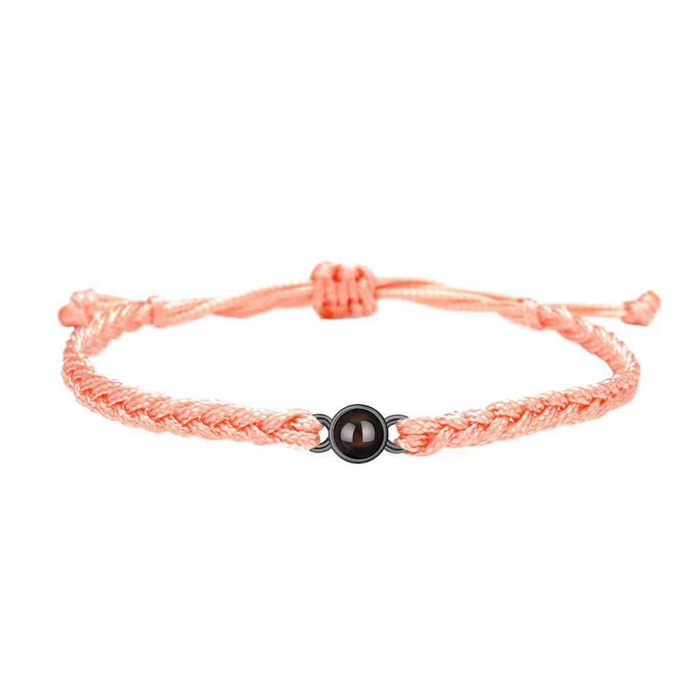 Handmade Woven Stainless Steel Bracelet with Custom Photo and 'I Love You' In 100 Languages Projection