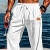 Pantalones casuales holgados de color liso para hombre, con cintura con cordón, para fitness, running y actividades al aire libre.