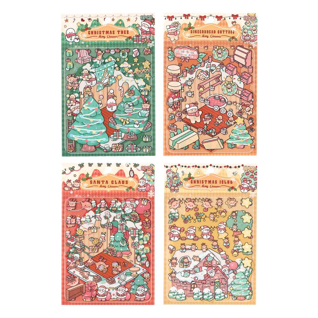 Yuezhen 3D Creative Christmas Eve Scenery Stickers for Kids