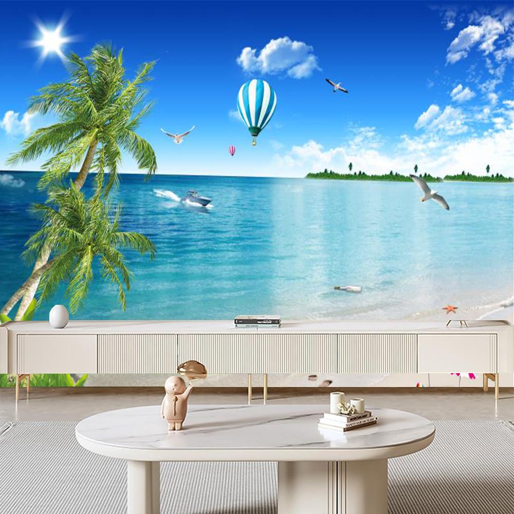 Beautiful Seaside Scenery Beach Murals Coconut Trees 3d Beach Wall Paper Living Room Bedroom Home Decor