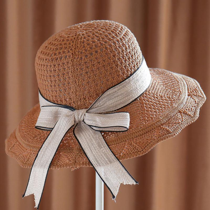 Korean Style Cotton Beach Hat For Women With Wide Brim And Adjustable Fit