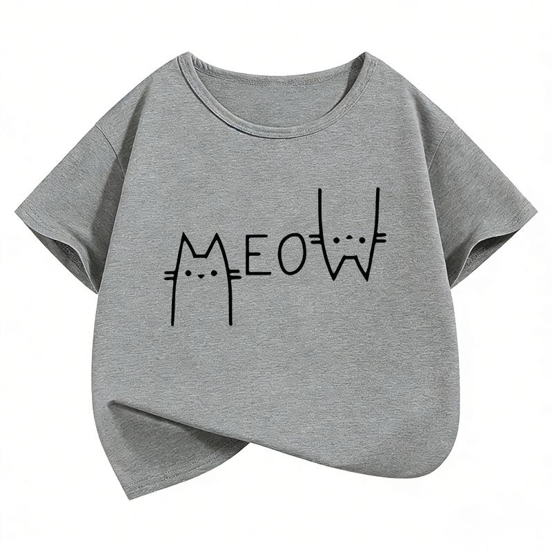Meow Cat Graphic Kids Tshirts Summer Short Sleeve Tees Cartoon Animal Boys Girls Clothes Kawaii Kitten Tops Y2K Children Tshirt