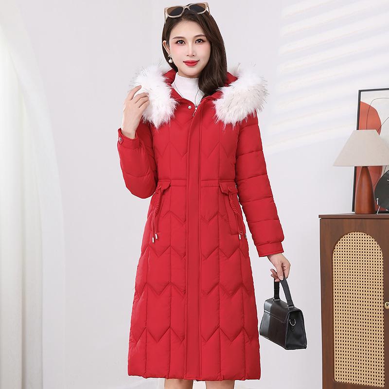 Women's Over-the-Knee Long Down Coat with Fur Collar - Winter 2025 Korean Style Cotton-Padded Jacket