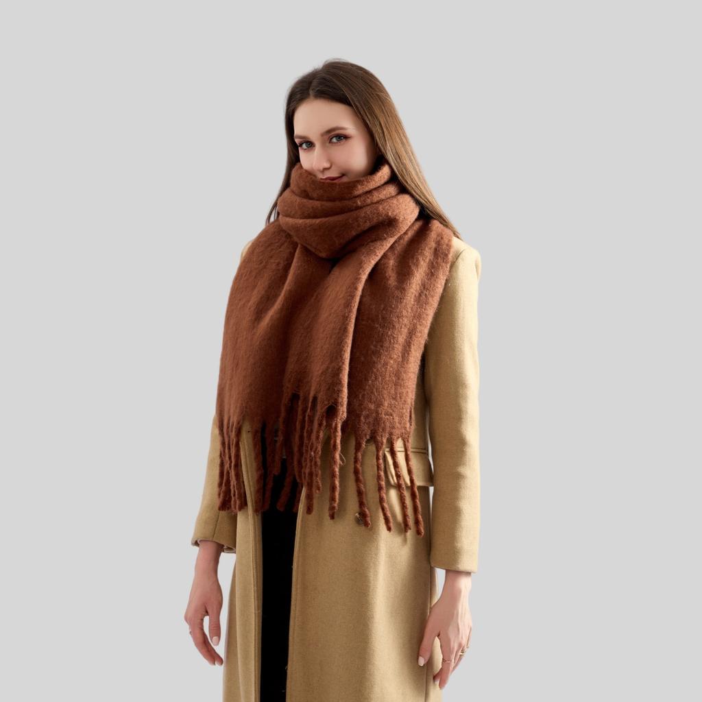 Versatile mohair solid color scarf women's winter thickening simple warmth enlarged shawl scarf