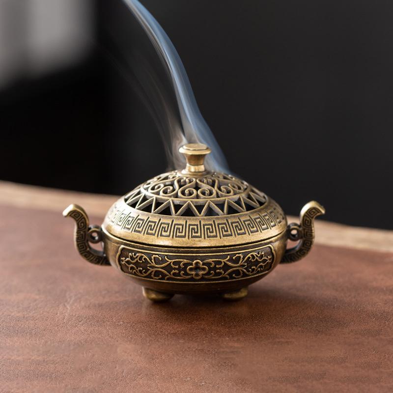 Bruciatore di Incenso Antico Portaincenso Vuoto con Coperchio Mini Ornamento Antico Cinese Decorazione per Casa Ufficio
