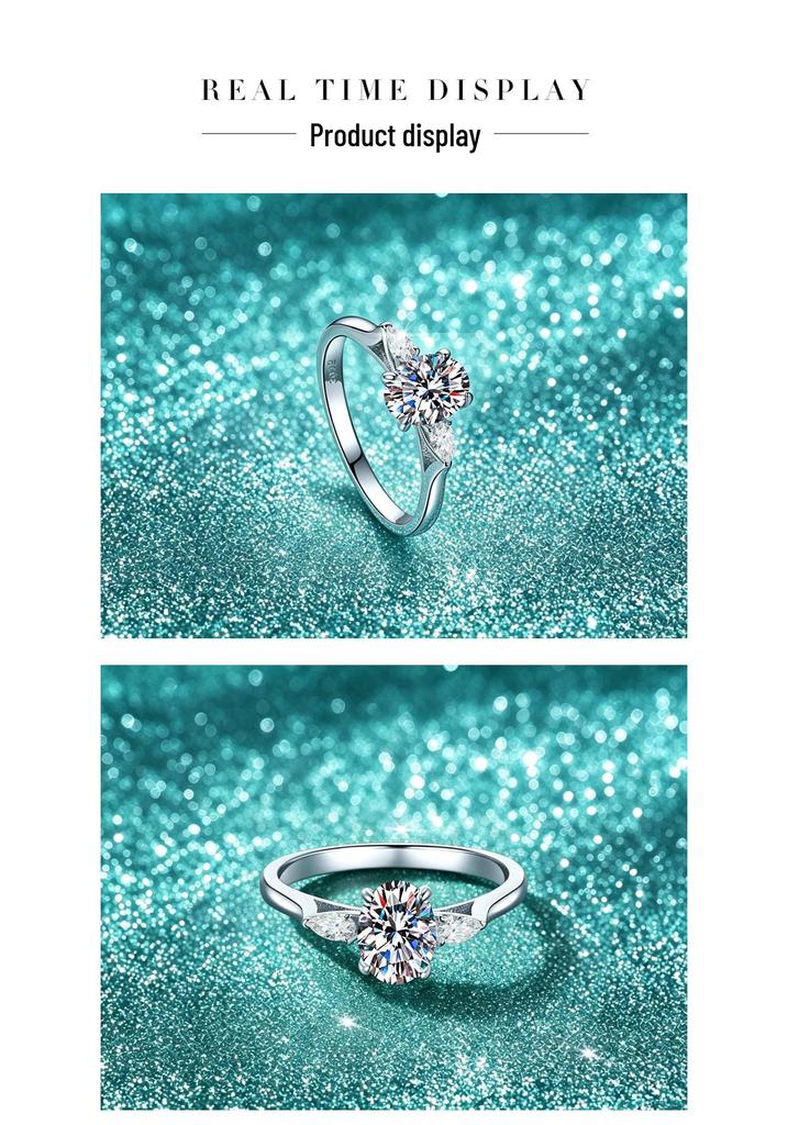S925 Sterling Silver D Color Pear-Shaped 1.5CT Moissanite Three-Stone Women's Proposal Ring