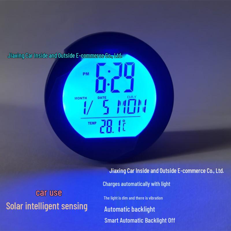 Vysoce přesné LED svítící solární hodiny a teploměr do auta