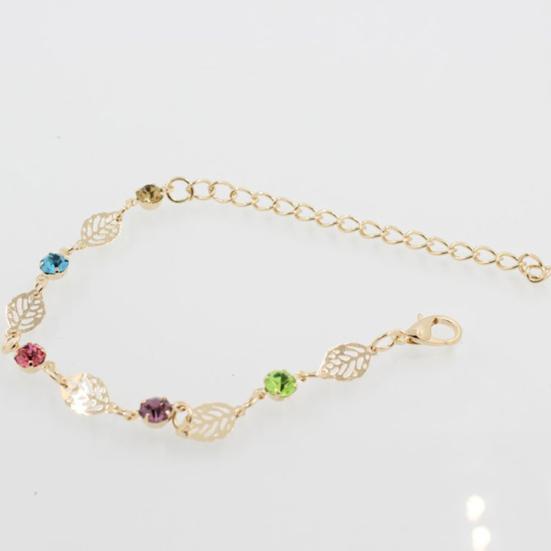 Frauen Hohl Blatt Pflanzen Muster Strass Armband Schmuck Dekor