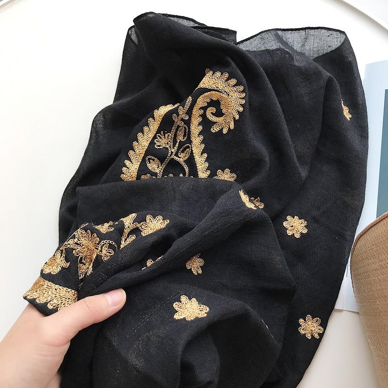 Autumn Winter Fashion Embroidered Cashew Floral Viscose Shawl Scarf From Indian Women Warm Pashmina Hijab and Wraps Muslim Sjaal