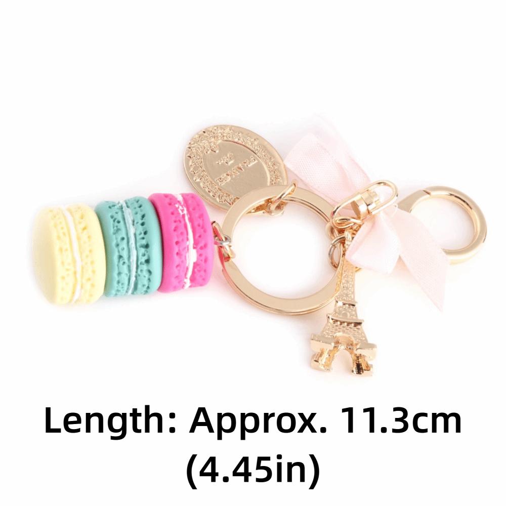 Key Chain) Colorful Macaroon Keychain 4.45 Inch Cute Keyring Pendant Bowknot Coin Macaron Eiffel Tower Keychain Women Accessory