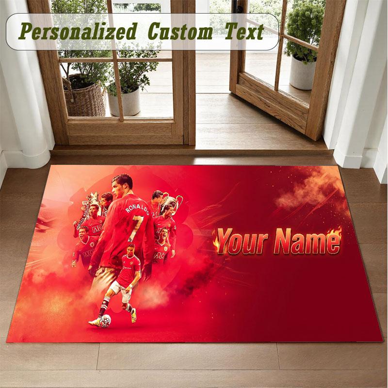 Crystal Velvet Square Rug Custom NameCristiano Ronaldo Pattern Non Slip Home Floor Decor Rug