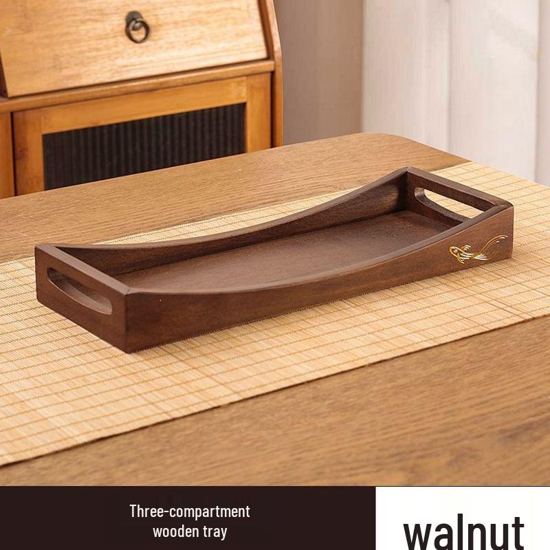 Luxury Glass Walnut Fruit & Snack Plate with Candy Compartments for Living Room Coffee Table