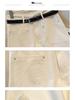 Women's 2026 Spring High-Waisted White Wide-Leg Cropped Jeans with Stretchy Turn-Up Hem.