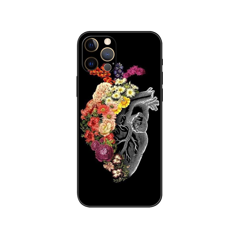 Heart Of Nature Human Anatomy Doctor Phone Case for Iphone 2020se 6 6s 7 8 Plus X 10 XR XS 11 12 13 Mini Pro MAX Black Tpu Back