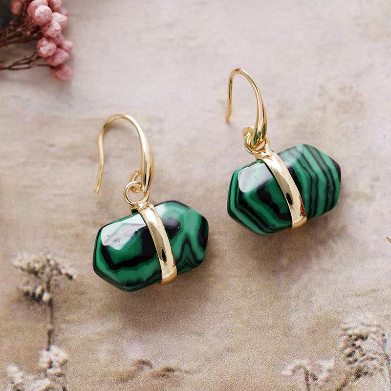 Natural amethyst hexagonal earrings, ear hooks, earrings, Japanese and Korean designers, real gold-plated popular jewelry.