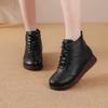 New natural leather ankle boots women lace up winter shoes round toe flat booties woman warm short plush boot lady luxury shoes