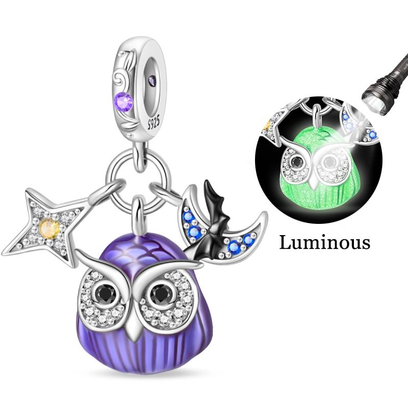 New Halloween Charms Beads 925 Silver Red Rose Black Butterfly Spider Luminous Skull Pendant For Bracelet DIY Jewelry Gifts