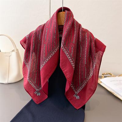 Chain Herringbone Pattern Cotton And Linen Small Square Scarf Silk Scarf Imitation Velvet Headscarf Shawl Sun Protection Scarf