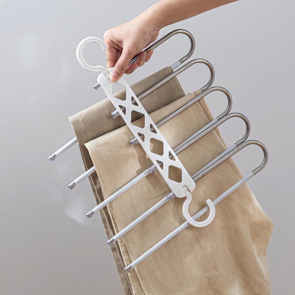 5 Layers Folding Magic Pants Hanger Stainless Steel Antislip Clothes Trousers Scarf Storage Rack Closet Wardrobe Organizers