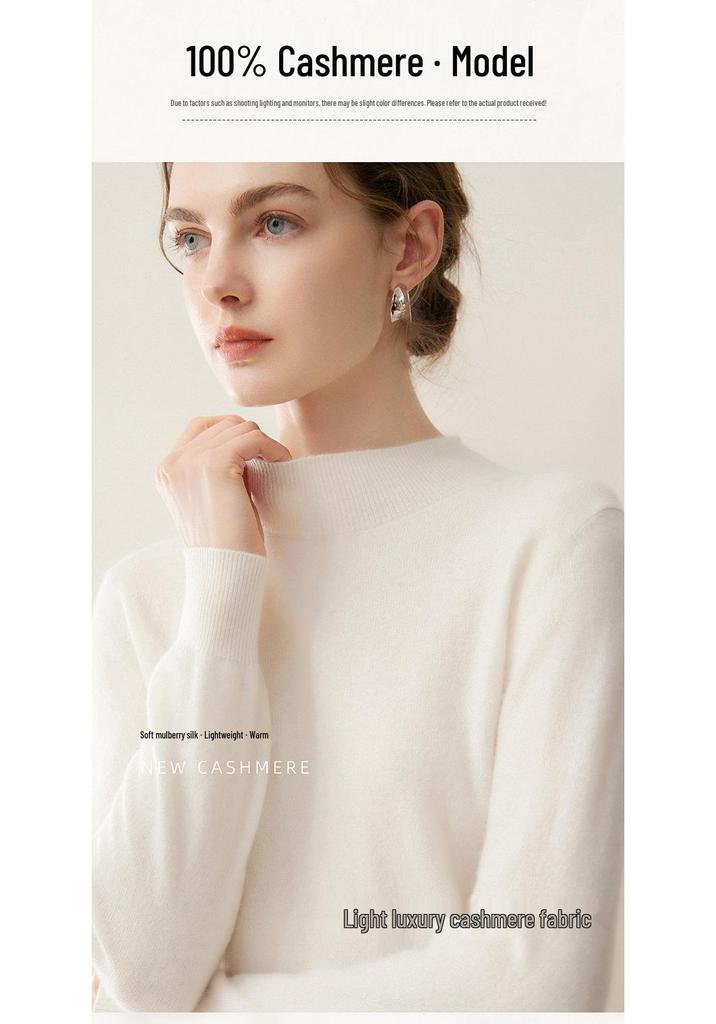 Lekasha Women's 100% Pure Cashmere Half-High Neck Pullover Knitwear for Autumn and Winter