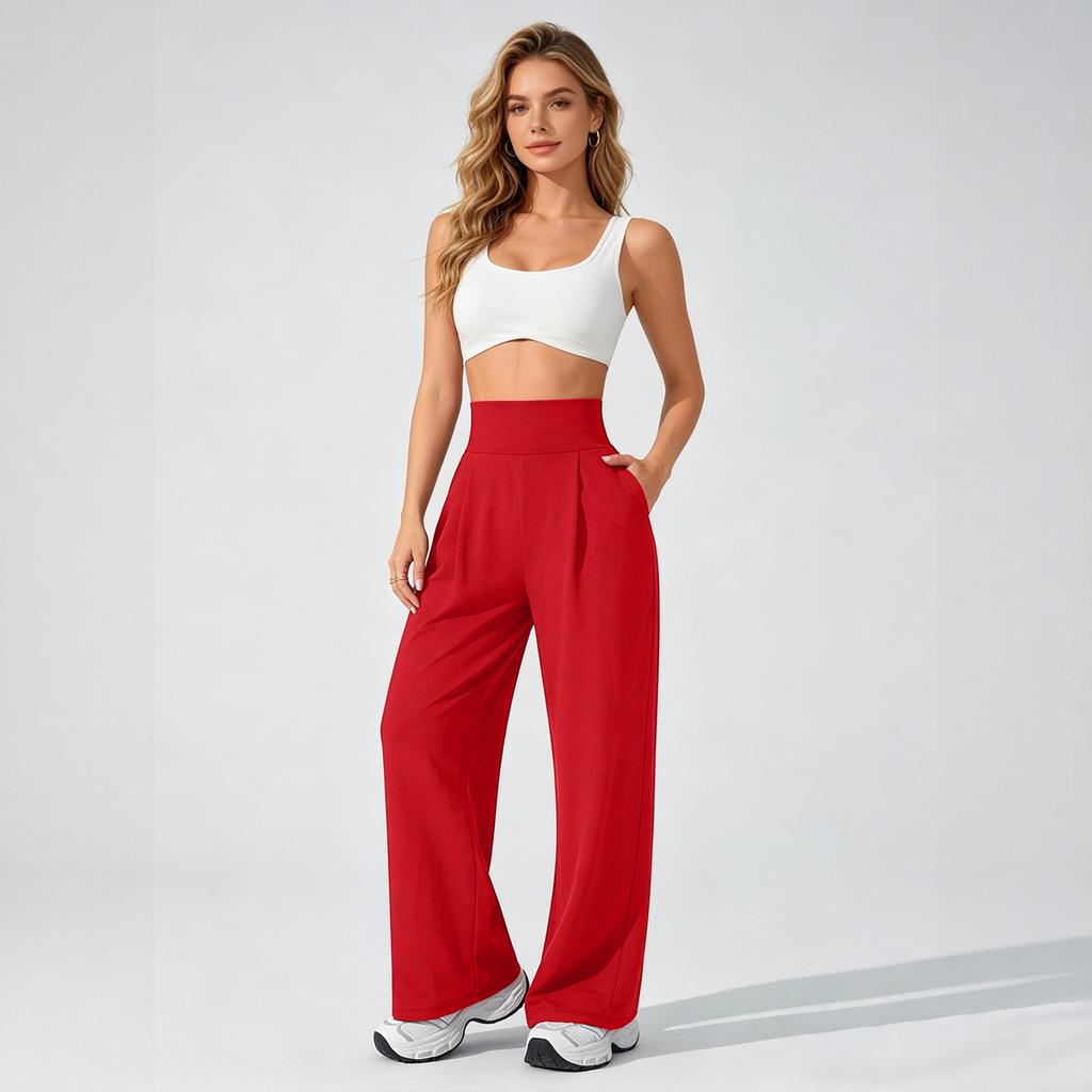 Hohe Taille Weites Bein Yogahosen für Damen Lockerer Schnitt Elastischer Bund Entspannte Lounge Trainingshosen mit Taschen